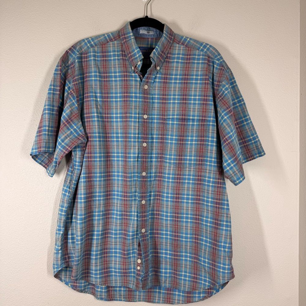 Vintage Pendleton Plaid Button Up Shirt Short Sleeve Cotton Lightweight Large